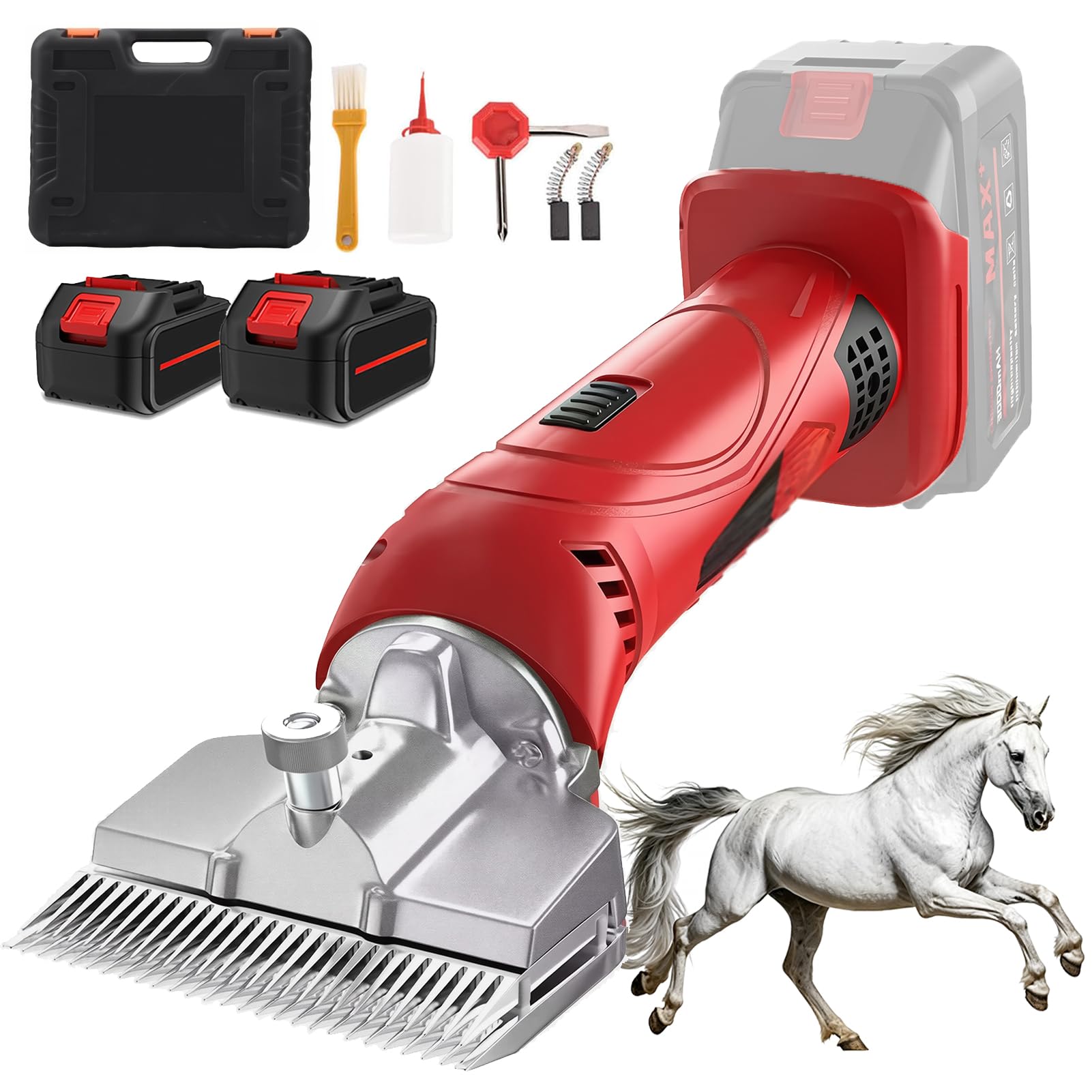 Cortadoras de caballo inalámbricas, tijeras de ganado eléctricas de 21V con 2 * 3000mAh baterías y ajuste de 6 velocidades, velocidad 2500 RPM recortadora de equinos profesional para caballo de oveja
