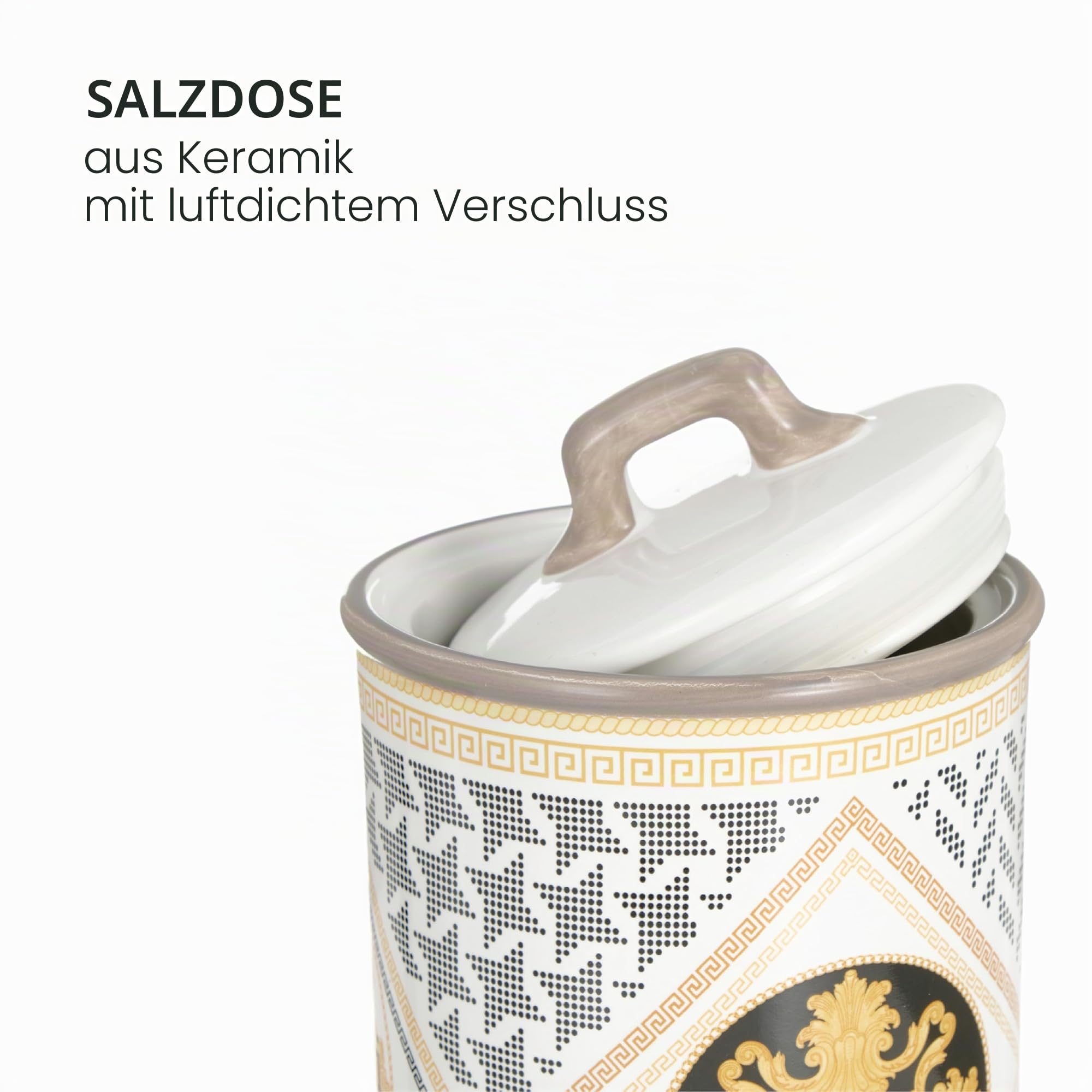 Baroni Home Salzdose aus Keramik mit luftdichtem Deckel, farbenfroh, strapazierfähig, Serie Domus, 11 x 11 x 17 cm