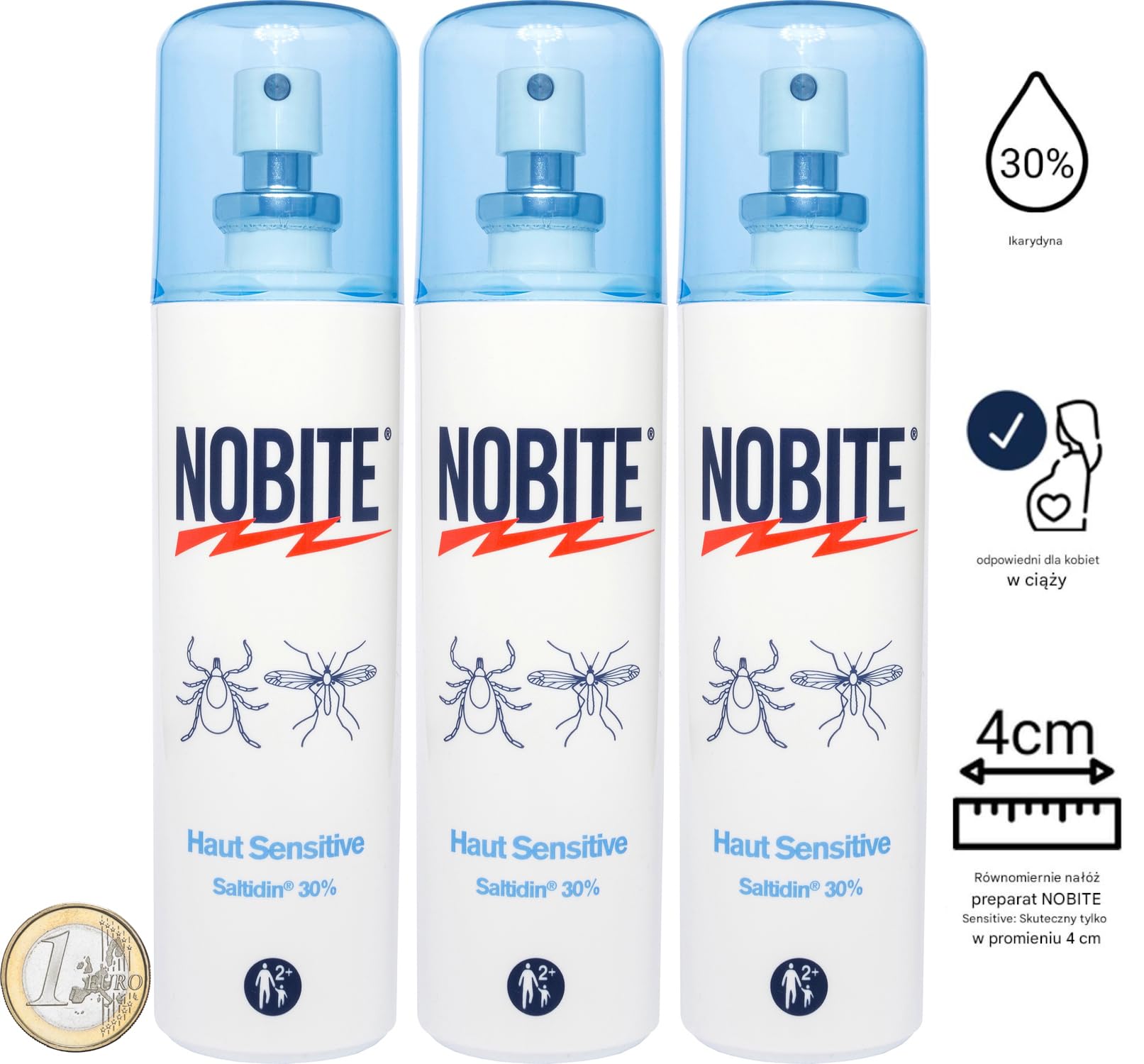 NOBITE Skóra wrażliwa – spray przeciw komarom i kleszczom 100 ml (3 szt.) | Ochrona tropikalna dla dzieci i dorosłych | Delikatny dla skóry