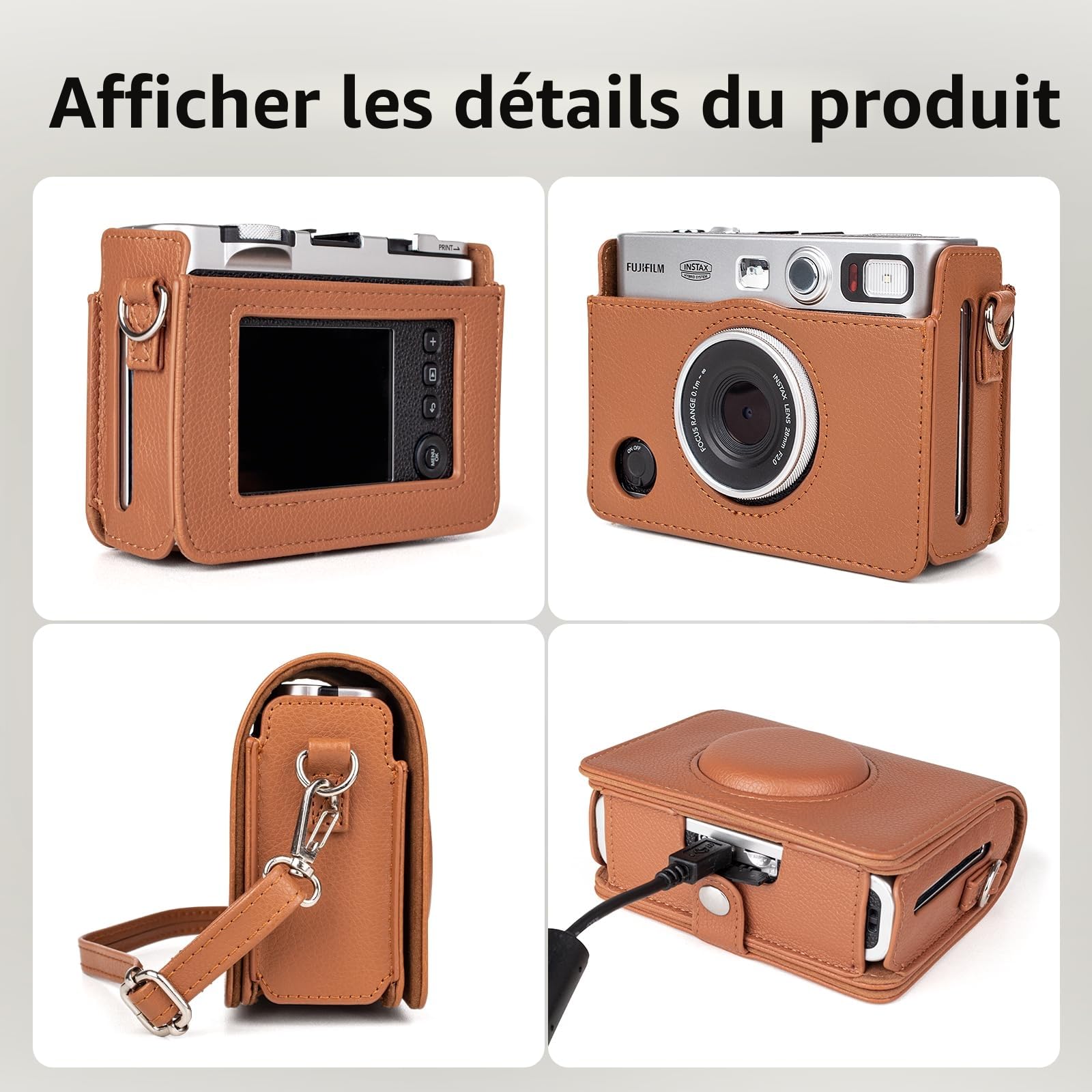 MUZIRI KINOKOO Housse pour instax Mini Evo caméra, Étui de Protection en Cuir PU Compatible avec pour Fuji instax Mini Evo instantané - Mini Evo Case avec Bandoulière