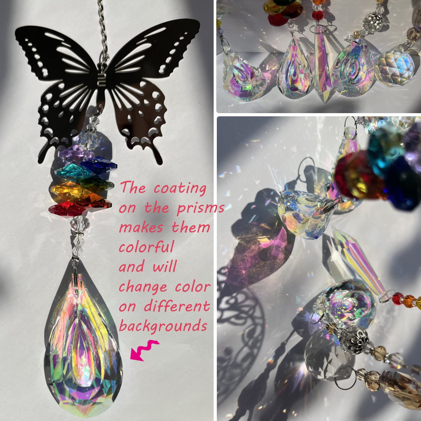 Suncatcher Crystal Wind Chimes, Pack of 5 Tree Owls Hummingbird Butterfly Fairy Pendant, Rainbow Crystal, Window Decoration - Image 2