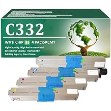 C332 Toner Cartridges Replacement for OKI 46508704 46508703 46508702 46508701 Toner Cartridge with Chip Work for OKI C332 C332dn MC363 MC363dn Printers, 4 PackKCMY