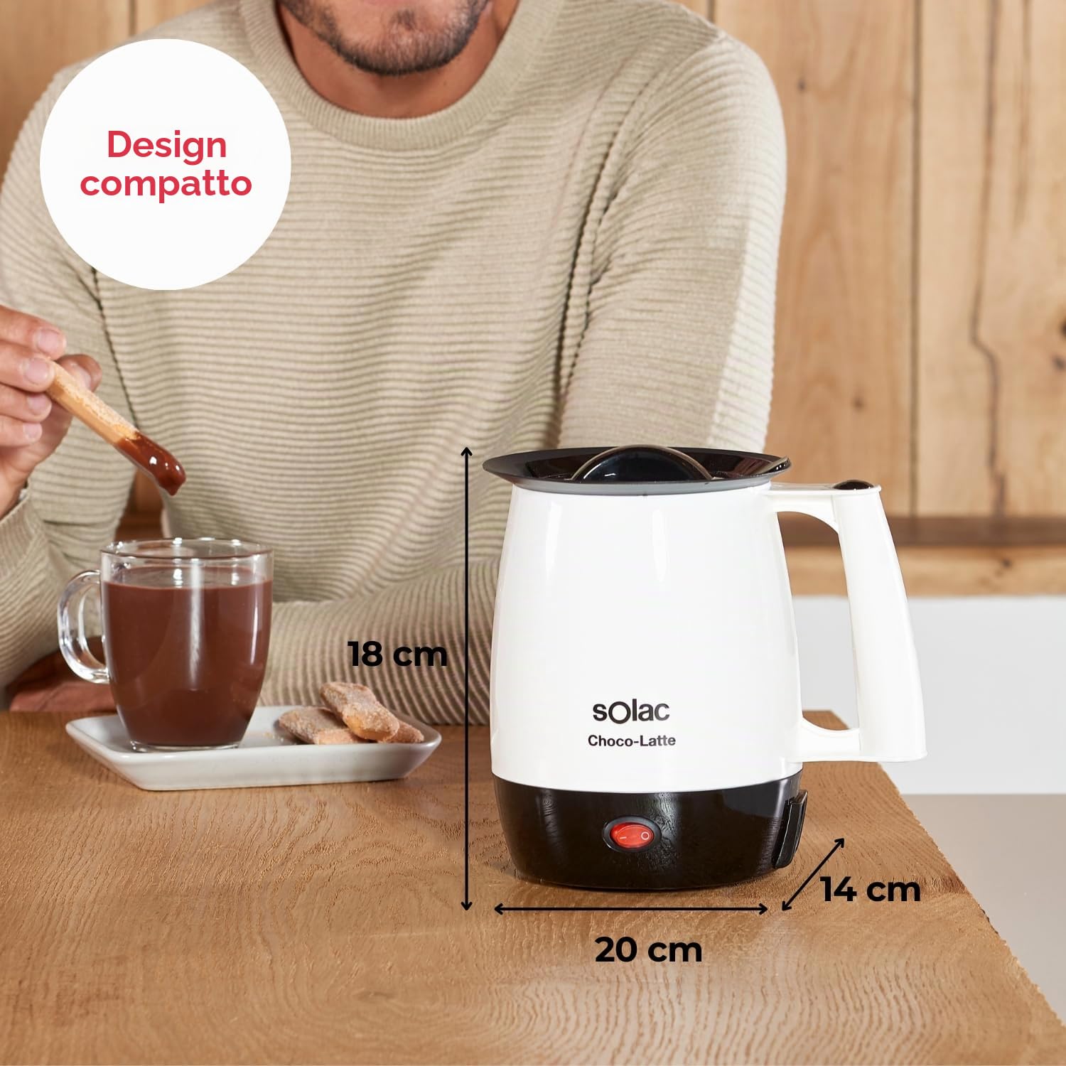 Solac Choco-Latte | Scaldalatte 1L | 250W | Cioccolata calda e tutti i liquidi | Filtro anti-crema | Rivestimento antiaderente | Facile da pulire | Design compatto | Bianco