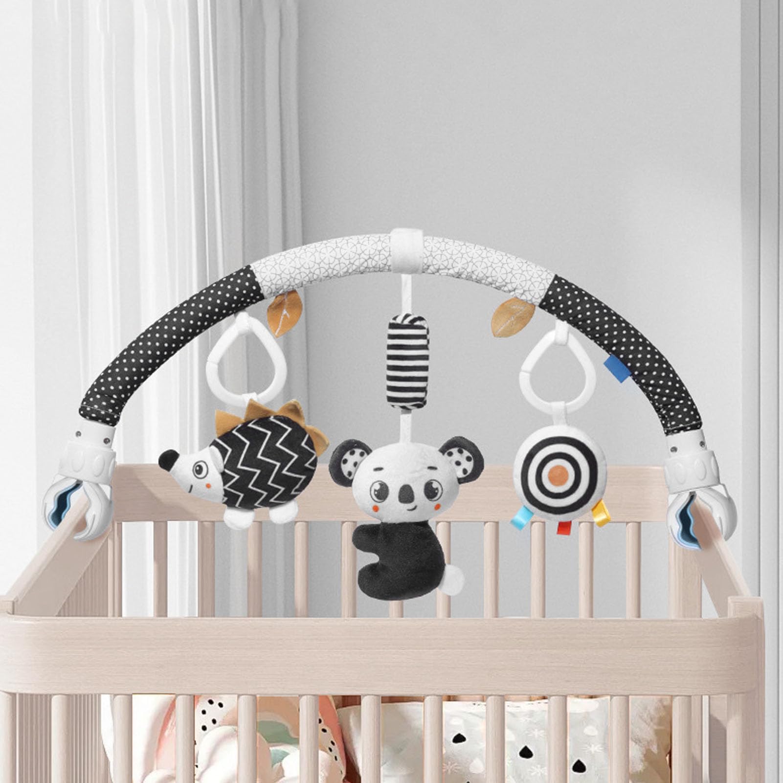 Klip na łuku mobilne stymulujące zmysły dla dzieci rozwijanie umiejętności motorycznych łóżeczko Bassinet zabawka do wózka miękka miękki materiał lekki bezpieczny design (Koalas)