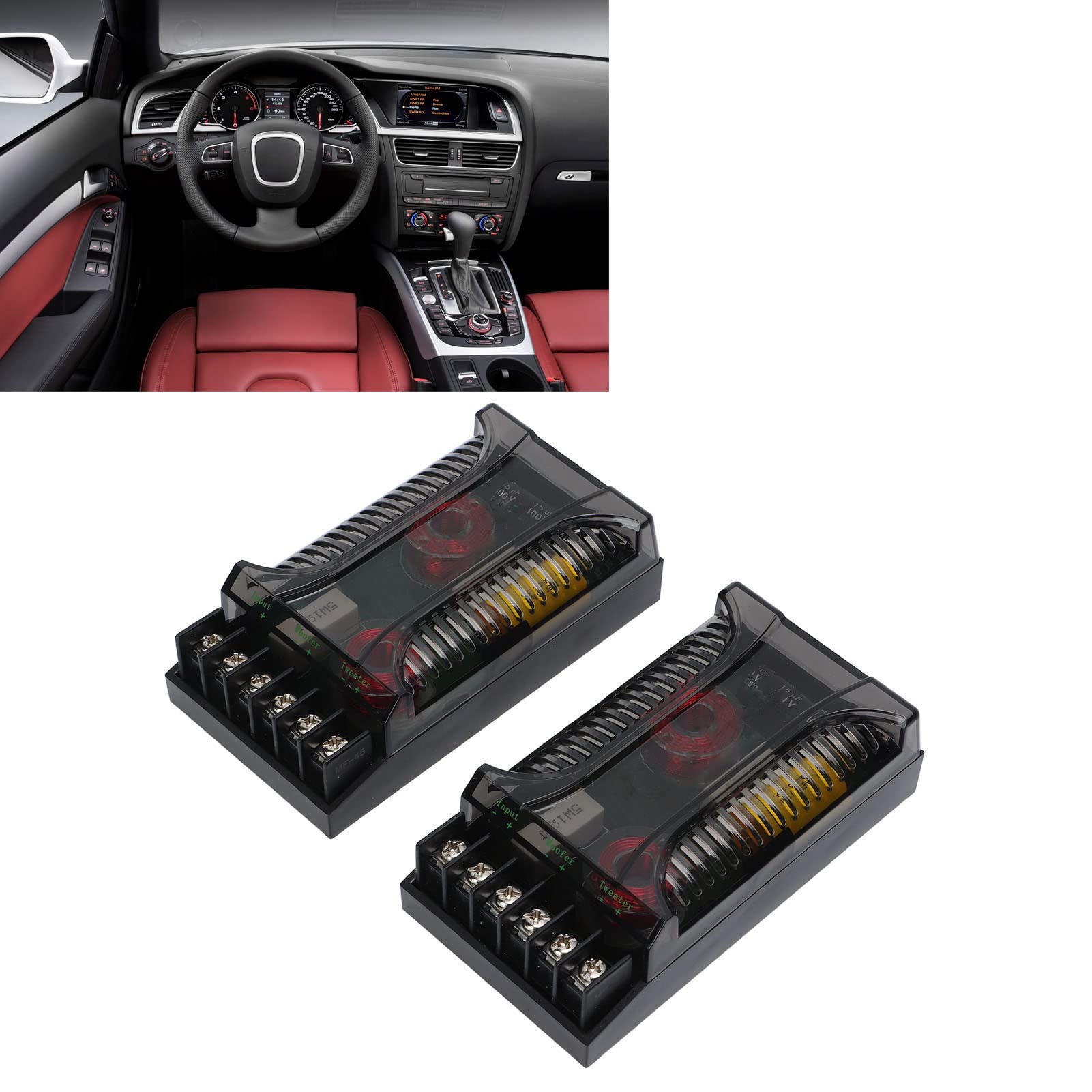 Divisore Di Frequenza Auto 2 Vie Crossover Protezione Sovracorrente Dissipazione Calore Universale Compatibile Con Altoparlanti Auto 2 Pezzi