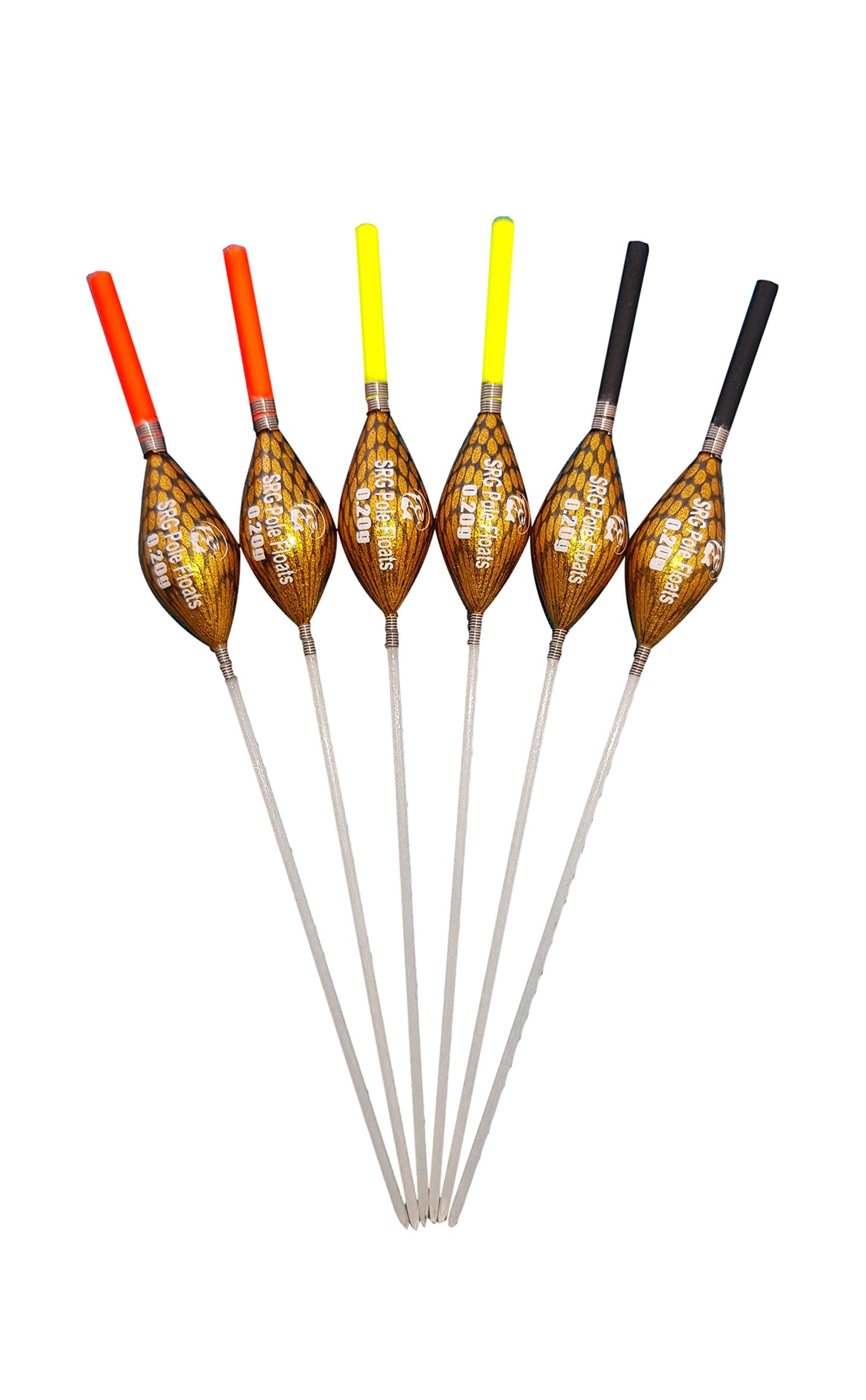SRG Pole Floats SRG019 Pack of 6 x Pole Floats Diamond Extra Tough Fiberglass Stem choose from (0.1g / 0.2g / 0.3g / 0.4g) (6 x 0.4g (3 x Black Tip and 3 x Yellow Tip))