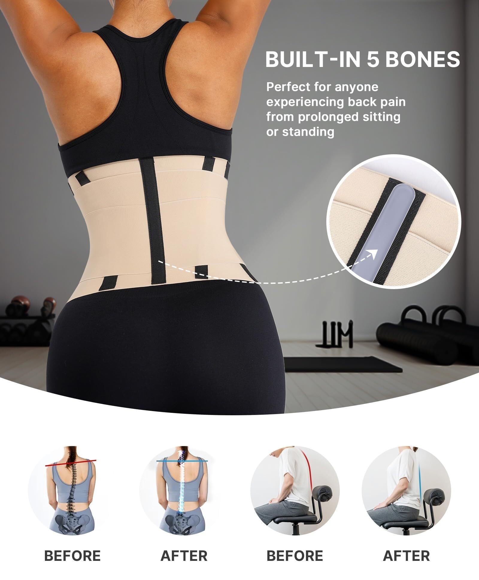 Fascia Lombare Schiena Cintura Di Supporto For Vita E Addome, Trainer Addominale Ergonomico Elastica(Black,Large)