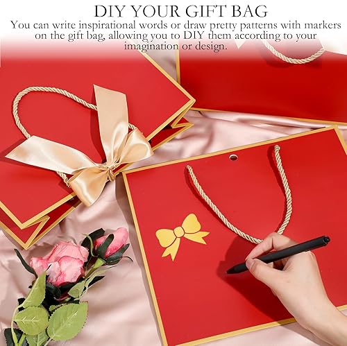 Miniatura 4 de Silkfly 12 bolsas de regalo de agradecimiento con asas de 11.8 x 10 x 4 pulgadas, bolsa de papel con cinta de lazo, bolsas de regalo para boda,