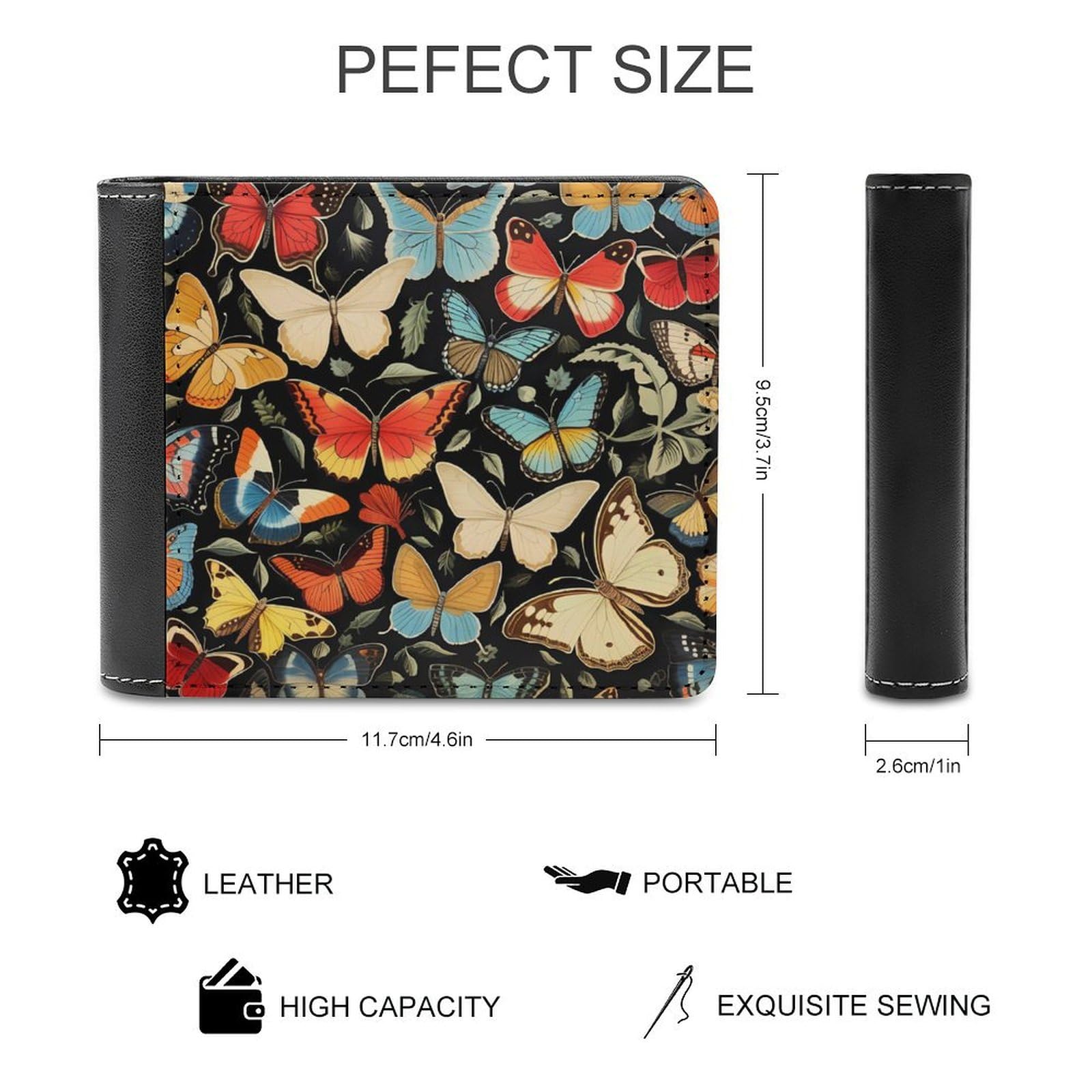 Butterfly Pattern Funny Billfold Wallet Credit Card Holder Slim Passcase Pouch Purse for Men Women