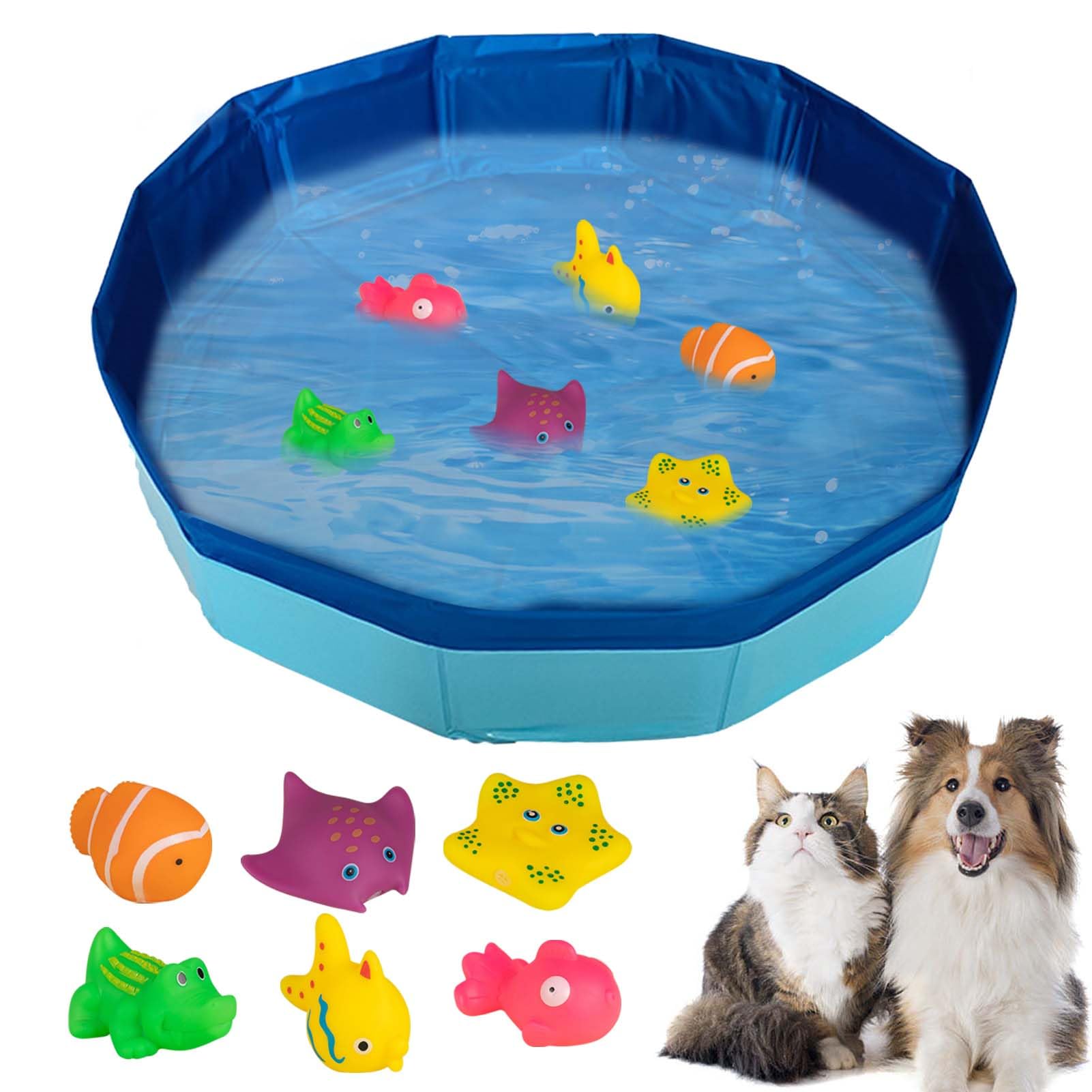 Piscina para gatos con juguetes, juguete de piscina con juguete de peces, piscina portátil para gatos, piscina para perros, juguete interactivo para gatos, pequeña piscina infantil, juguete de agua de