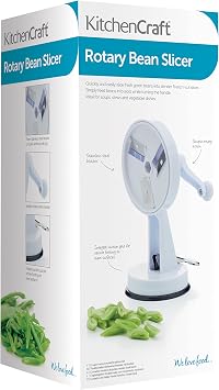 KitchenCraft Rotary Runner Bean Slicer 23cm with Suction Pad in Gift Box, Stainless Steel & plastic, White/Black