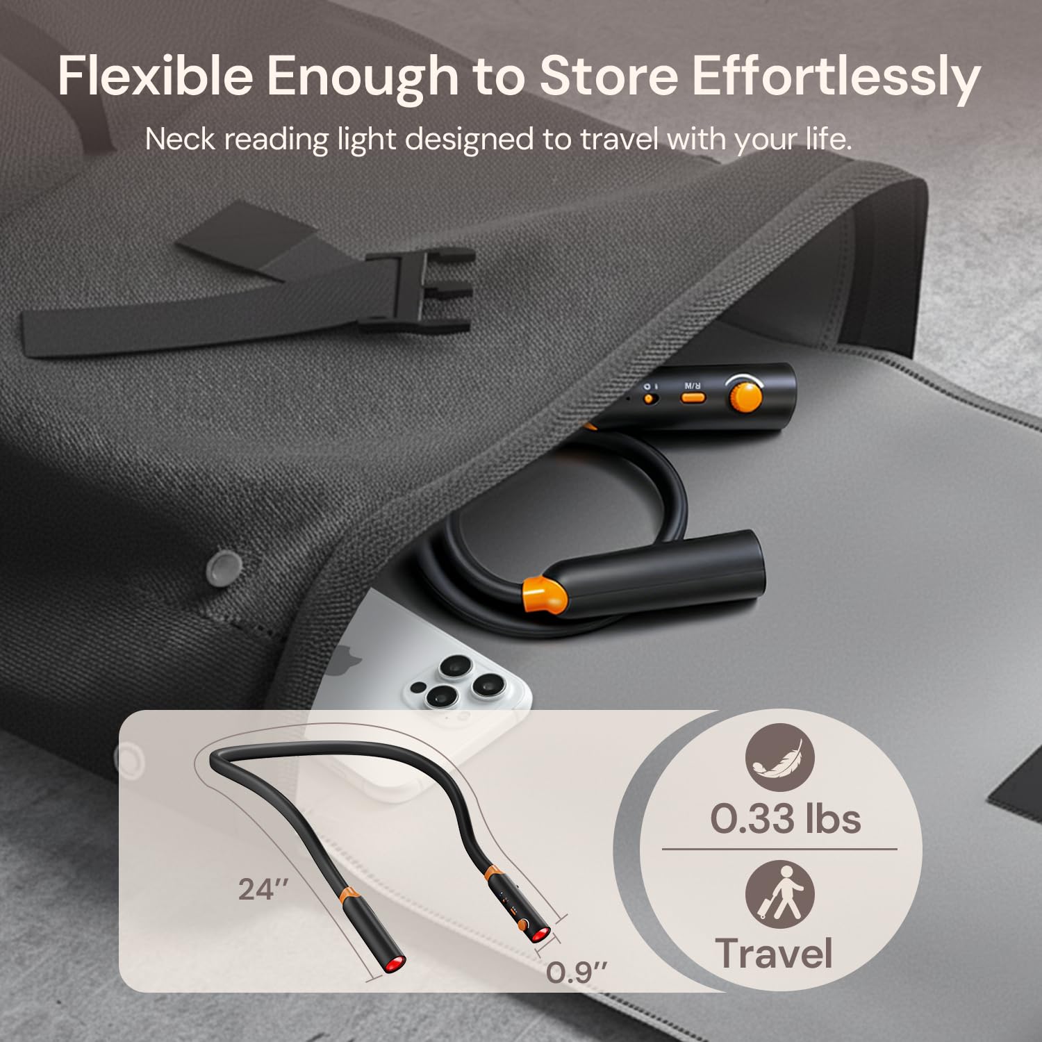 Luz de lectura para el cuello, luz de libro recargable para leer por la noche, luz roja de 660 nm y modos blancos, flexible flexible de 360 °, ligera para leer, viajar, cuidado de los ojos