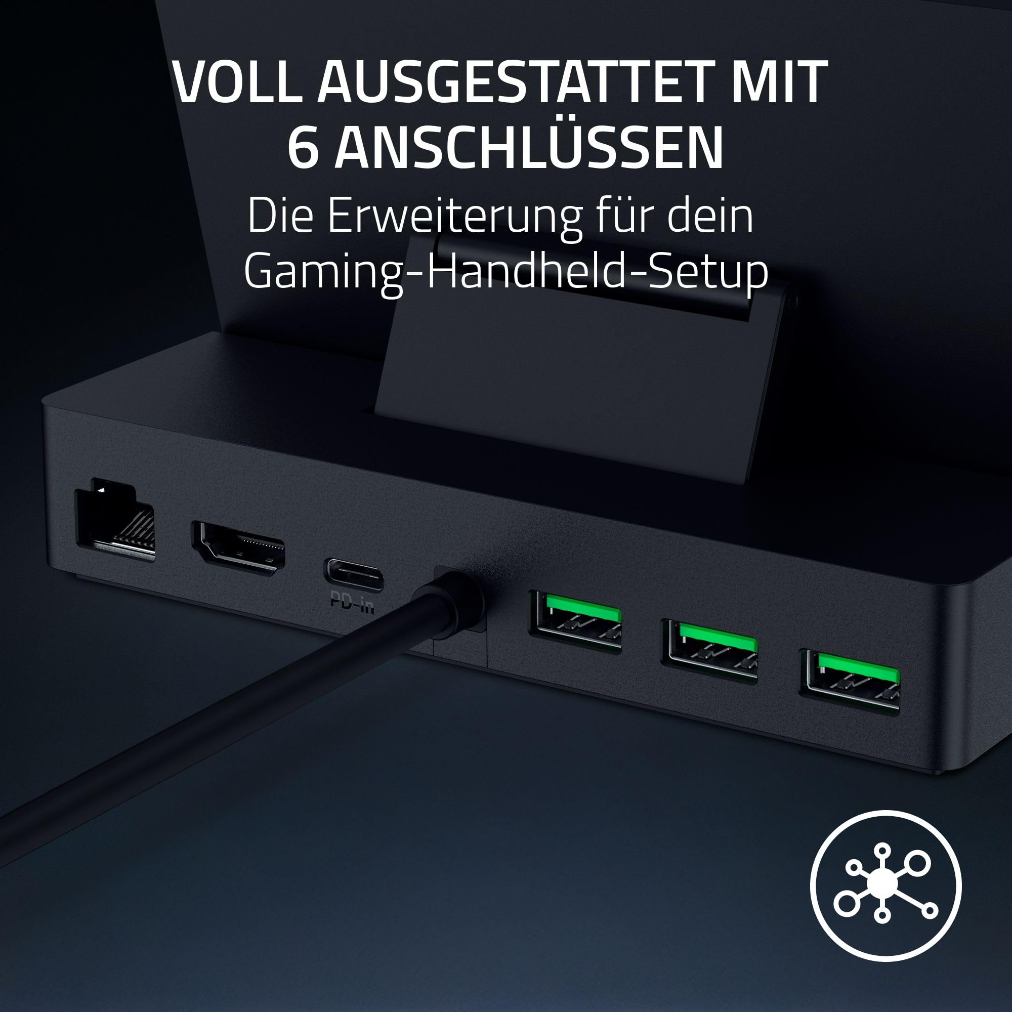 Razer Handheld Dock Chroma - 6-Port HDMI Charging Hub für Mobile Gaming- oder Tablet-Geräte (3X USB A, 1x HMDI, 1 USB-C 100W Passthrough Charging, 1x GbE) Schwarz
