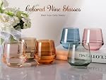 Ensemble de verres à vin sans ardoise 6 , Verres à vin colorés Sans ardillon Multi Couleur Court Tumbler ,14oz , Articles de verre colorés pour le vin ou les boissons douces, Cadeaux de vin unique pour les femmes Anniversaire Mariage