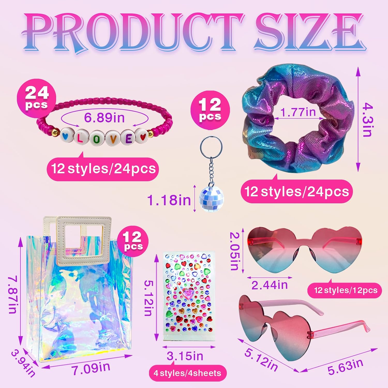 76 Pcs/12 Set Party Favors Bulk Include Friendship bracelets Disco Ball Keychain Heart Shaped Sunglasses Hair Scrunchies Gift Bags for Teen Friends Fans Y2K Party Supplies Birthday Decorations - Image 2