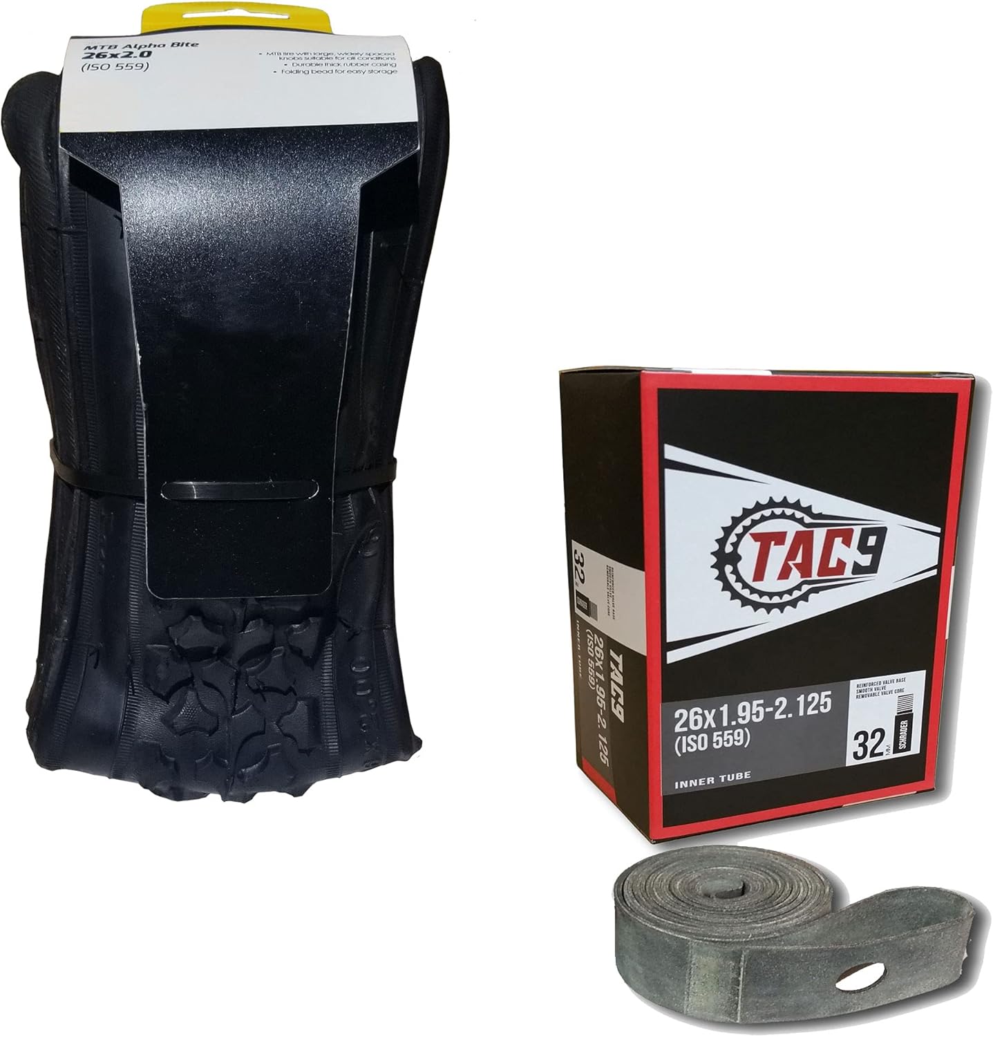 2 Bike Tires, 26" x 2.00" Alpha Bite MTB - Tire, Tube and Rim Strip Bundle : Sports & Outdoors