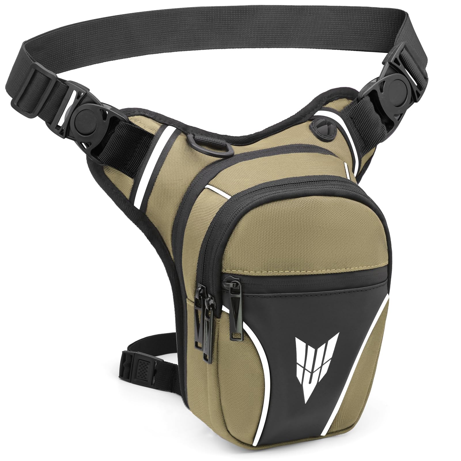 YERUUE Beintasche Motorrad Wasserdicht für Herren Damen Motorrad Tasche Bein mit reflektierend, Abnehmbaren verstellbaren Beinriemen Sport Oberschenkeltasche für Wandern Klettern (Kaki)