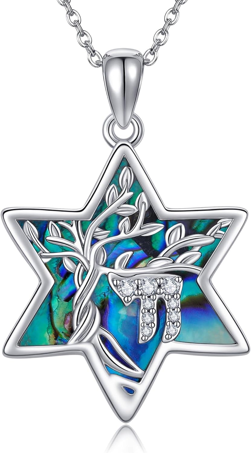 YAFEINI Star of David Necklace for Women Sterling Silver Tree of Life Necklace Star of David Jewelry Gifts