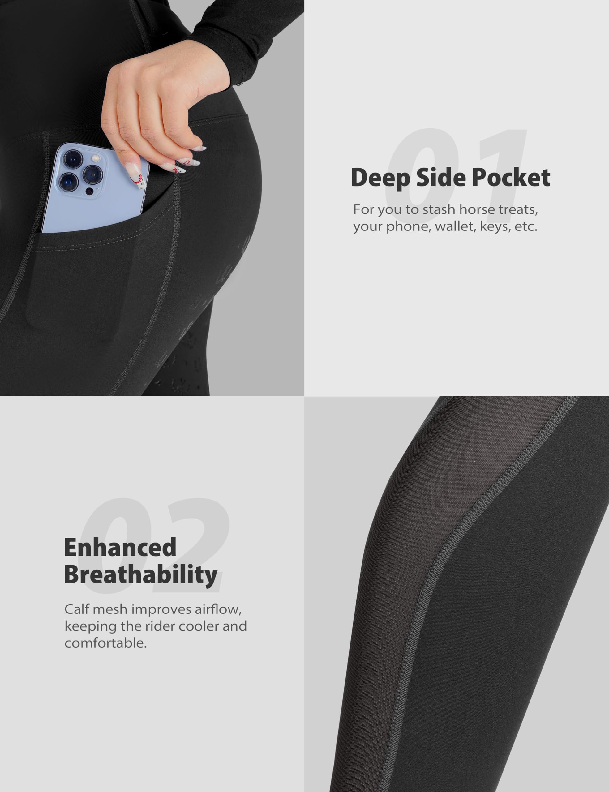 Pantalon d'équitation pour femme avec grip en silicone et tissu en maille ventilée
