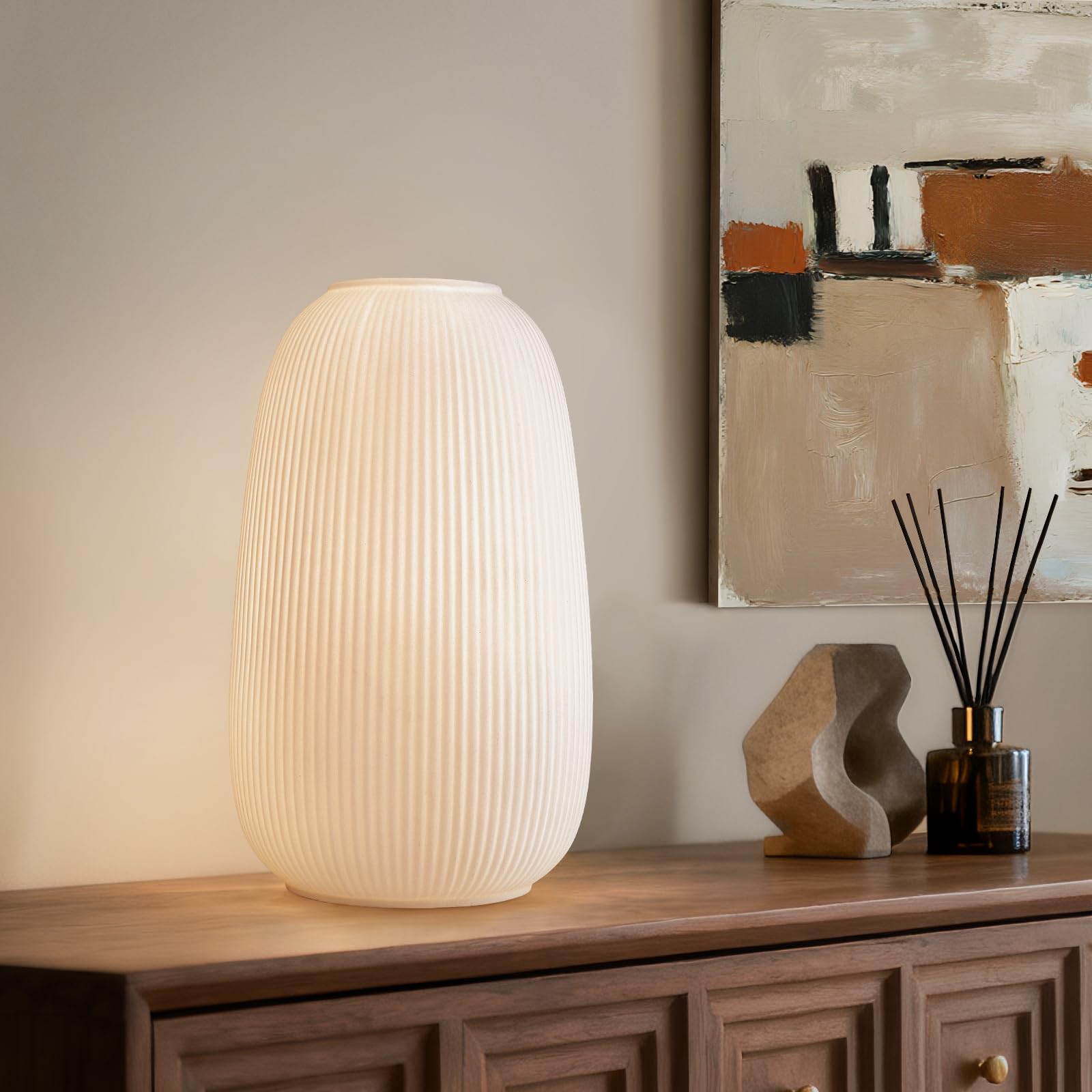 RONDURE 9 5 Modern Ceramic Table Lamp Fully Dimmable Modern Bedside Lamps for Bedroom Living Room and Nightstand