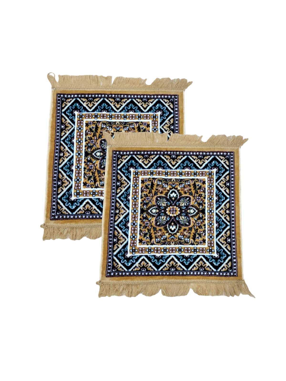 CASA-NEST Traditional Carpet/Pooja Mat|Square Shape & Soft Velvet Material|Maditation Prayer Mat|Size 24x24 Inch, Pack of 2 (Beige)-image-15