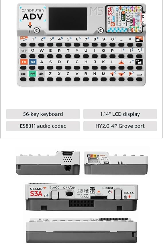 HTLNUZD New M5Stack Cardputer ADV V1.1 Version StampS3A Dev Board | 1.14 Inch Screen 56-Key Keyboard Portable Microcontroller Card PC for IoT DIY