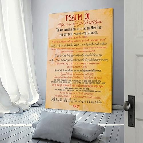 Miniatura 3 de Lienzo decorativo para la pared, lienzo abstracto para decorar la pared, salmo 91, letrero artístico, escritura inspiradora en inglés, arte de pared