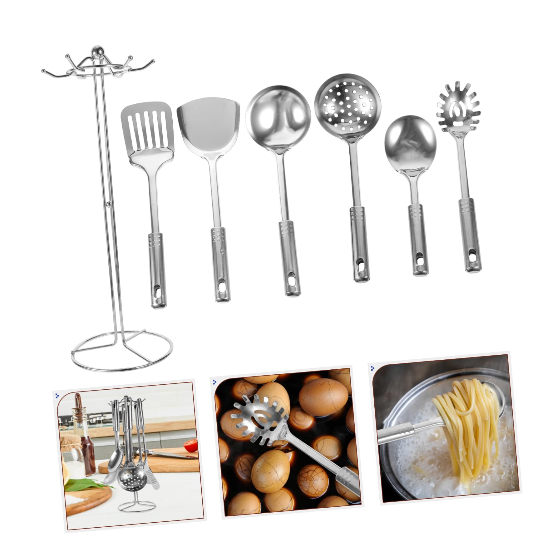 PRETYZOOM 6pièces Ustensiles Cuisine Acier Inoxydable avec Support de Rangement pour Maison