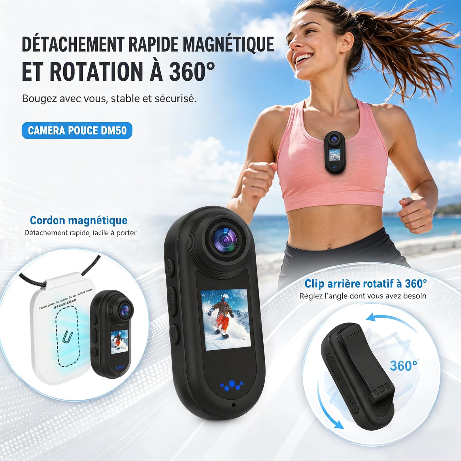 Mini caméra 2K, caméra d'action portable avec étui de charge magnétique, caméra POV au format pouce, support pour caméscope portable de qualité supérieure n'importe où pour le travail