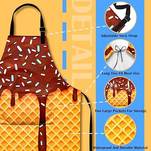 Miniatura 4 de Delantal de helado para derretimiento de conos de helado de colores Sprinkles Delantal divertido con cuello ajustable para cocina unisex