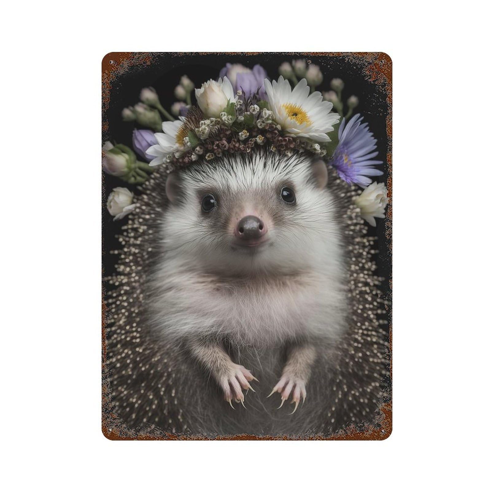Baby Fluffy Hedgehog Decorative Tin Sign 15.7"x11.8", Industrial Home Decor for Garage, Pub Or Kitchen