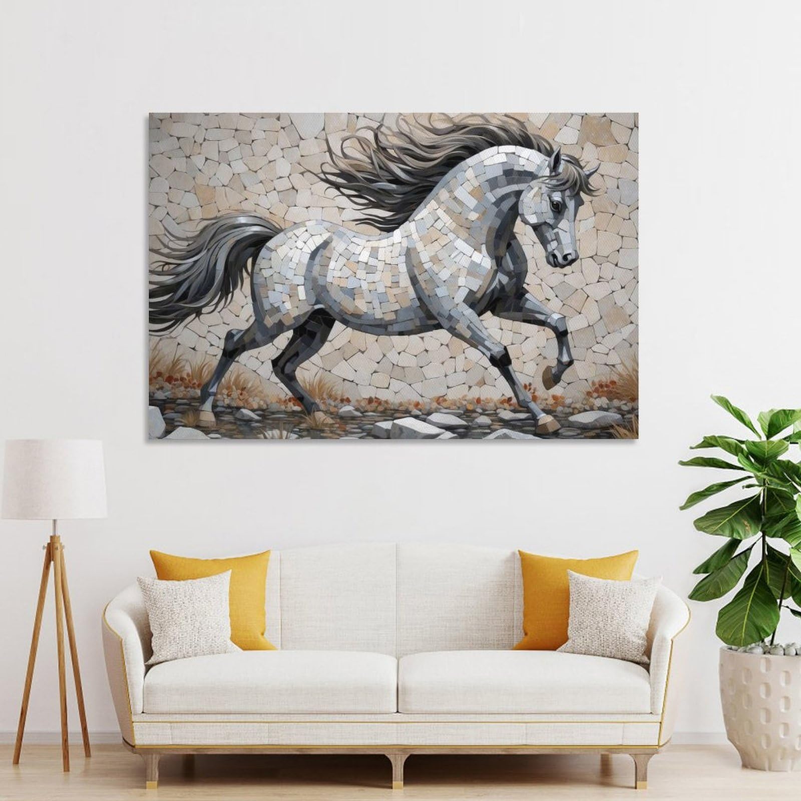 Junmoney Home Decor Wall Art Mosaic Horse Galloping, 24x36inch(60x90cm), for New Homes, Bedrooms Or Workspaces, Home Decor Gift with Stylish Appeal