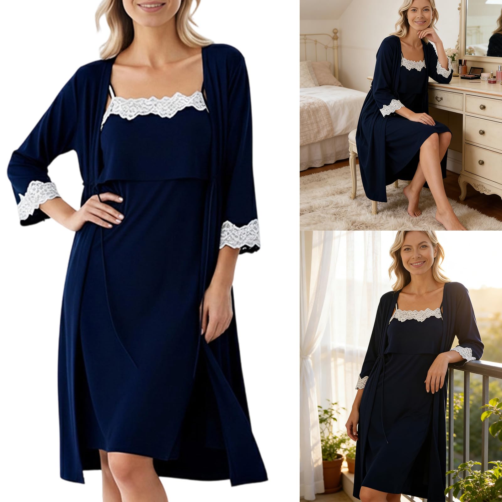 Camisón con aberturas laterales, tela suave para embarazo y posparto, cómoda bata de maternidad