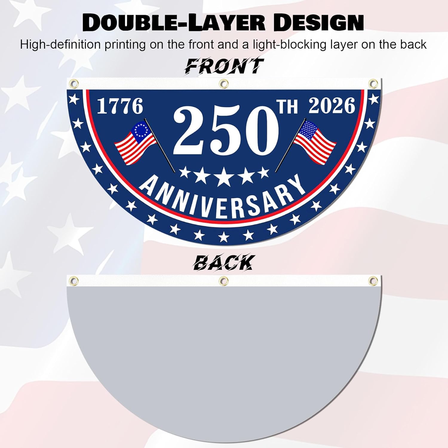 2PCS America 250th Anniversary Flag, 1.5X3 FT 1776-2026 Fan Flags, Patriotic Stars Yard Signs Hanging Decor for Outdoor, Front Door, Porch, Welcome Backdrop with Brass Grommets (Style 1) - Image 3