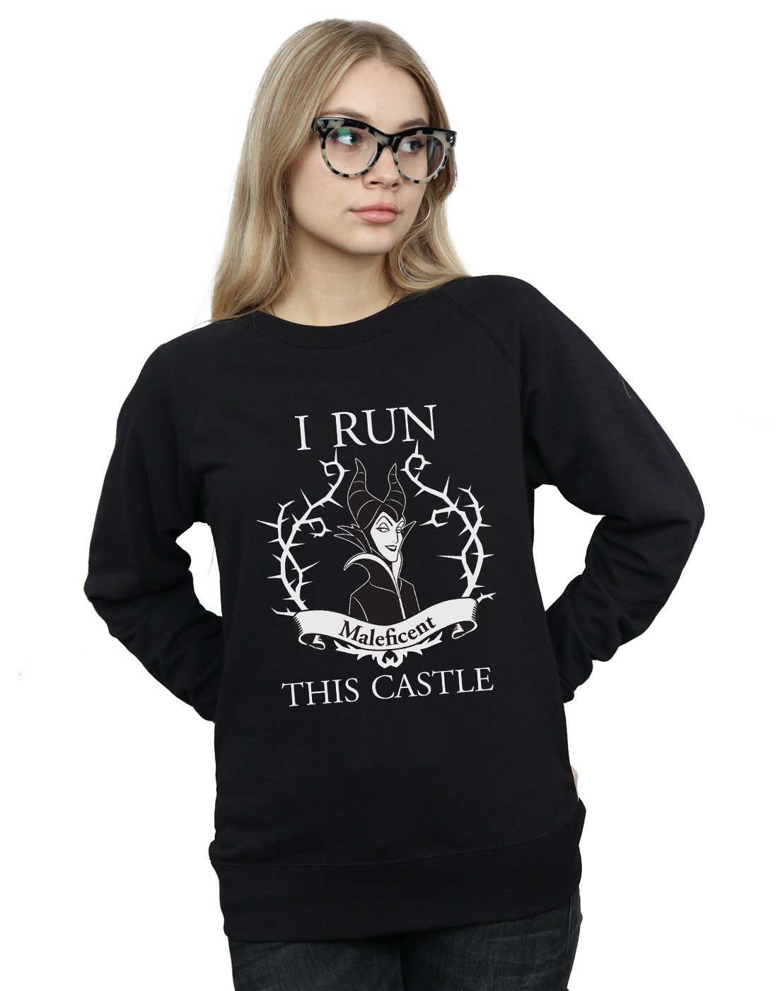 Absolute Cult Women's Black Disney Maleficent I Run This Castle Sweatshirt Large
