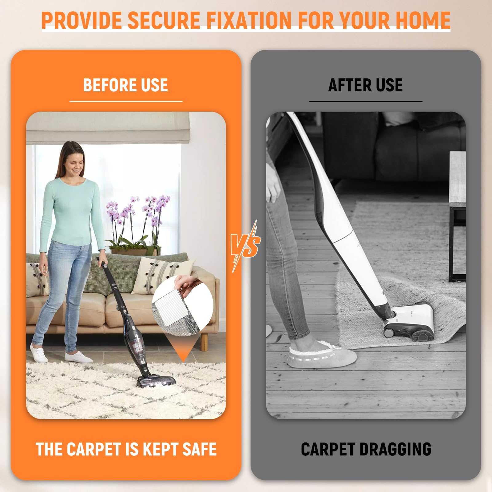 BCZR 8pcs Antidérapant Tapis,Tapis Antidérapant,Antidérapant Tapis,Antiderapant Autocollants,Anti Glisse Réutilisable Pour Planchers De Bois Franc ,Carpettes(Noir