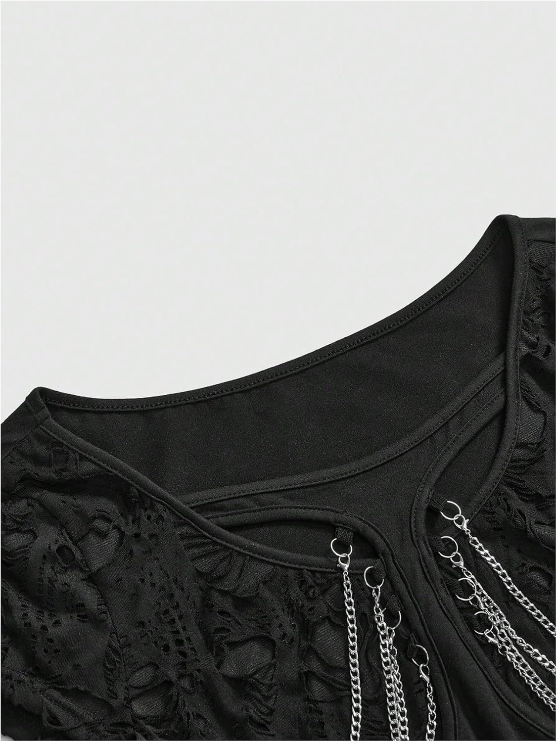 SHENHE Women's Y2k Gothic Punk Ripped T Shirt Short Sleeve Slim Fitted Fairy Grunge Chain Top - Image 3