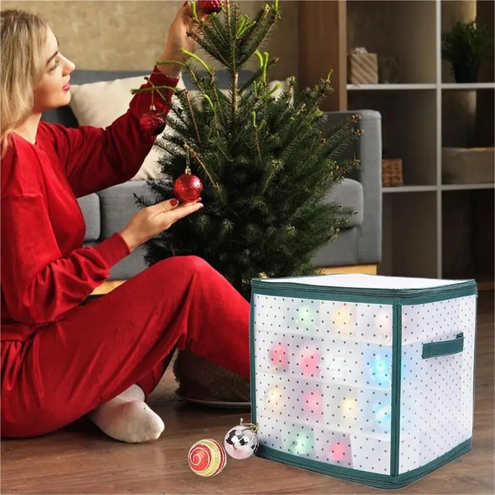 Organizer FüR Weihnachtsschmuck Christbaumkugel-Aufbewahrungsbox, Weihnachtskugel-Box, Behälter, grüner Punktdruck, Weihnachts-Aufbewahrungsbehälter, Organizer-Tasche for Geschenkpapier FüR Weihnachte