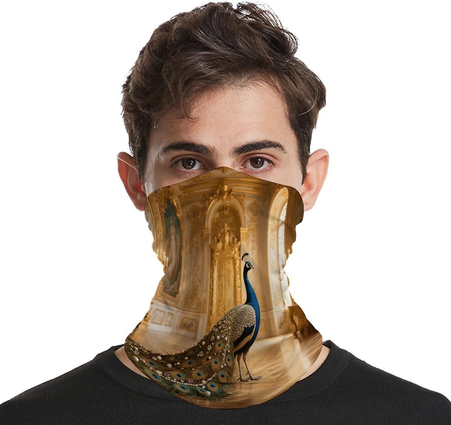 Jeweled Peacock Neck Gaiter for Men Women Cooling Wrap Headwear Winter Head Wrap Scarf Beautiful Headband Personality Balaclava Sport Magic Scarf Windproof Hair Bandana