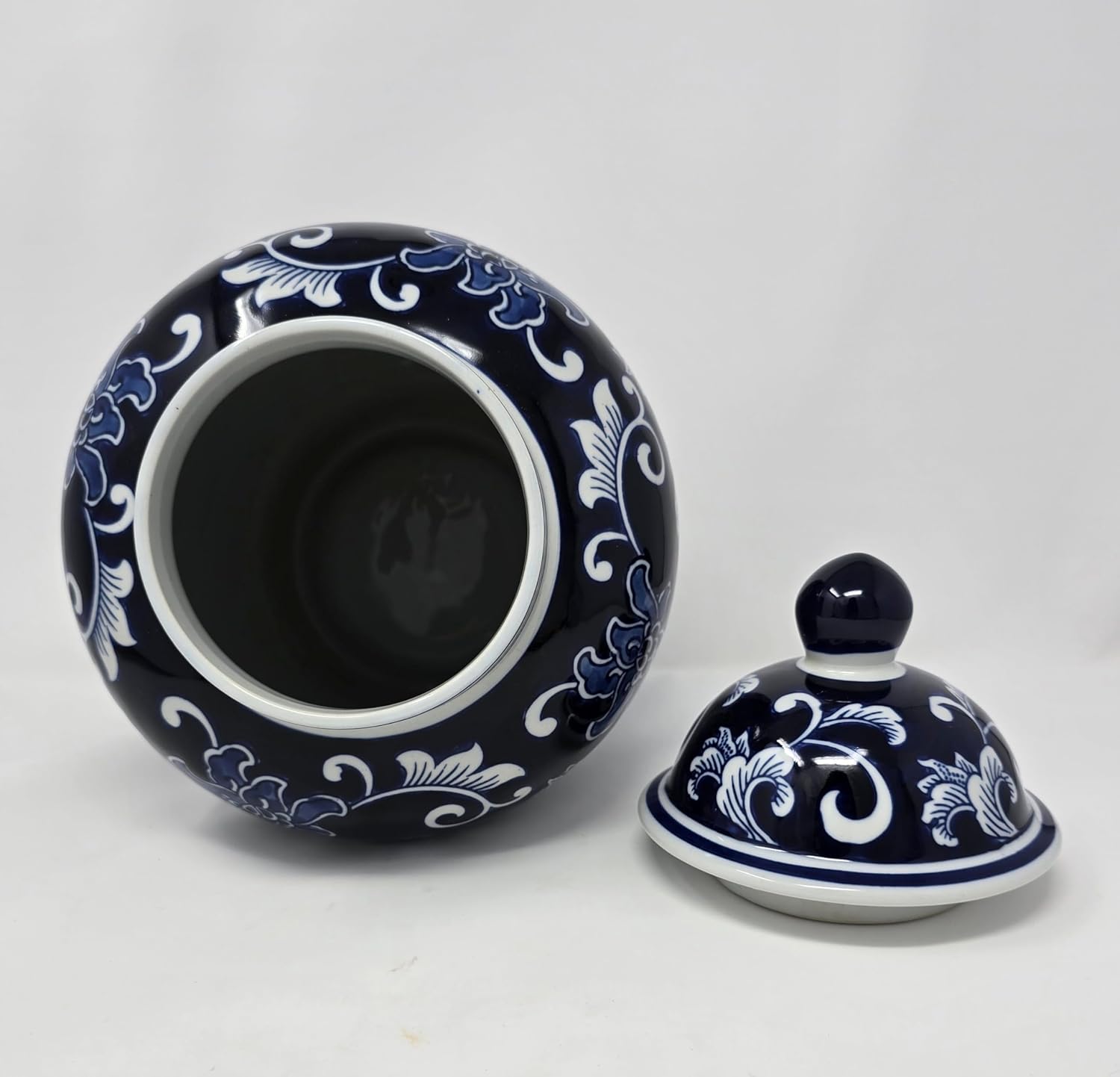 Festcool 12.5 in Blue and White Porcelain Floral Temple Ginger Jar Vase, China Qing Style (Blue Dark), Medium, classic