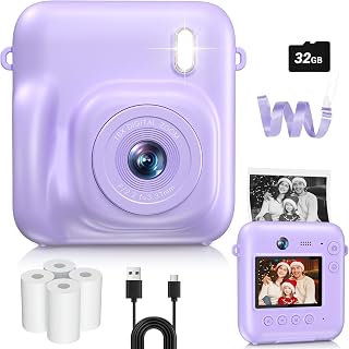 Kids Camera Instant Print, 1080P Dual-Lens Digital Camera for Kids, Purple