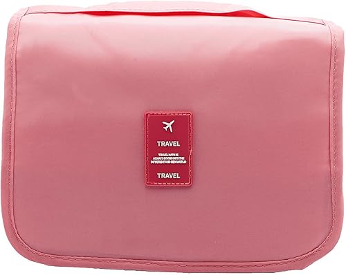 Neceser colgante  Organizador de viaje de maquillaje cosmético grande para hombres y mujeres con gancho resistente, Rosado
