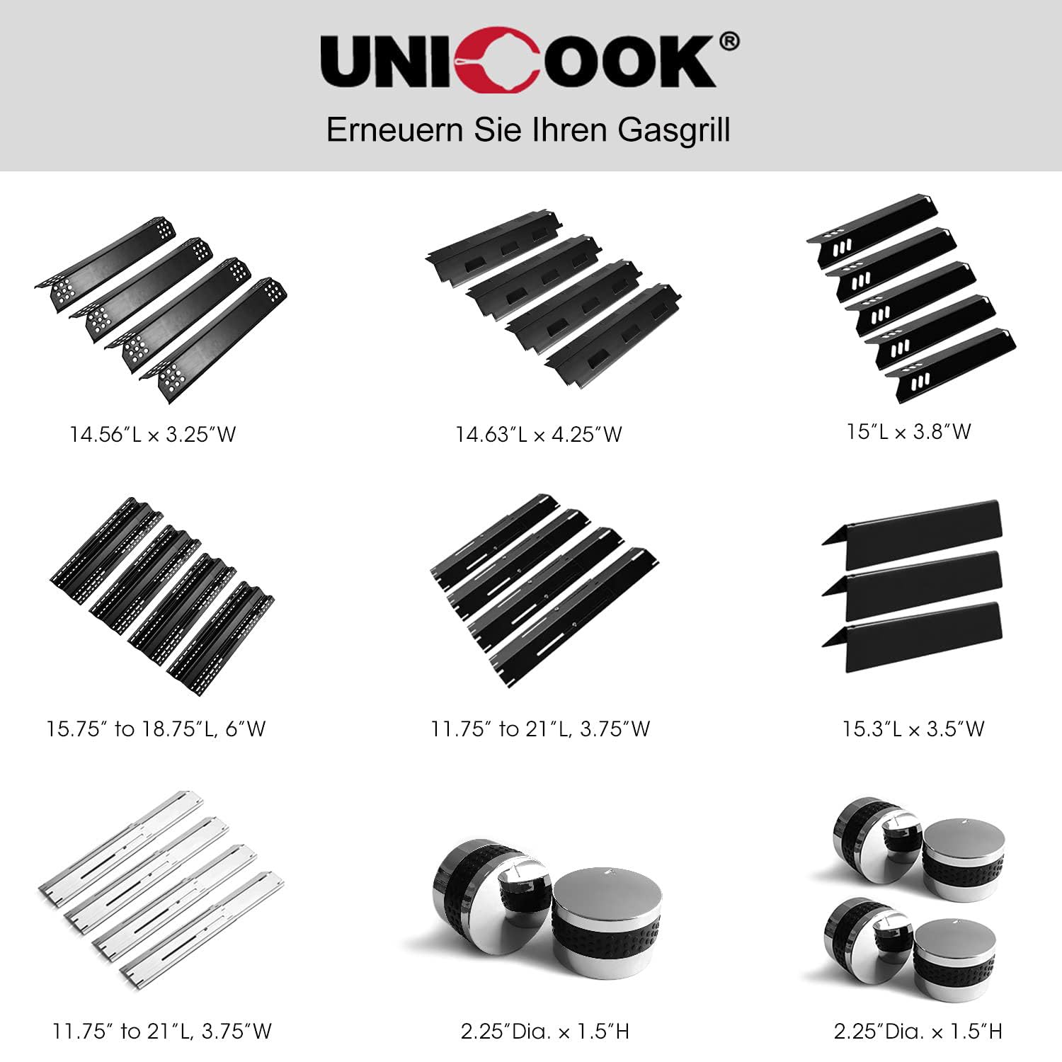Unicook 7636 Grill Heizplatte, 5 Stück Brennerabdeckung für Weber Spirit I & II & GS4 300 Series Grills, Grillersatzteile 38.9cm Aromaschienen Zubehör für Weber Spirit E310 S310 E320 S320 E330 S330