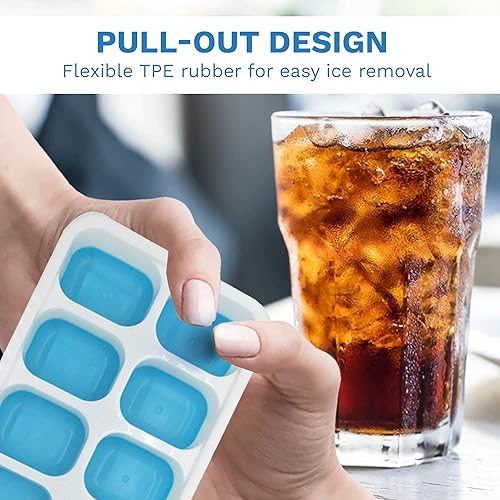 Miniatura 3 de Bandeja para cubitos de hielo con tapa (paquete de 4) apilable y fácil de liberar, con pinza para limpieza, grande para congelador, para whisky,