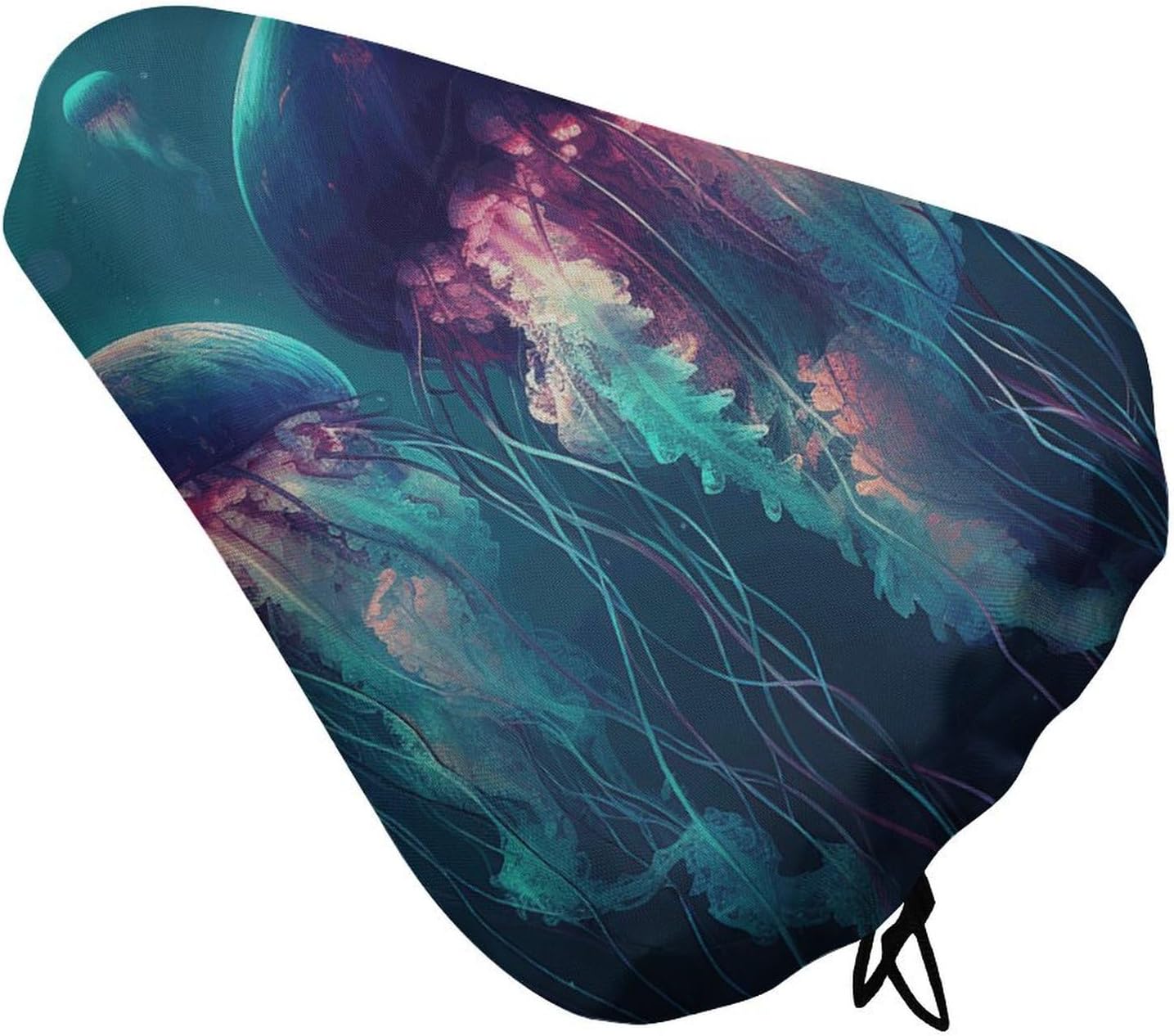 Color Jellyfish Bike Seat Cushion Waterproof Road Bike Seat Cover for Women Men Comfort Bicycle Seat Rain Cover with Drawstring Padded Mountain Bikes Saddle Fit for Exercise Stationary Bikes