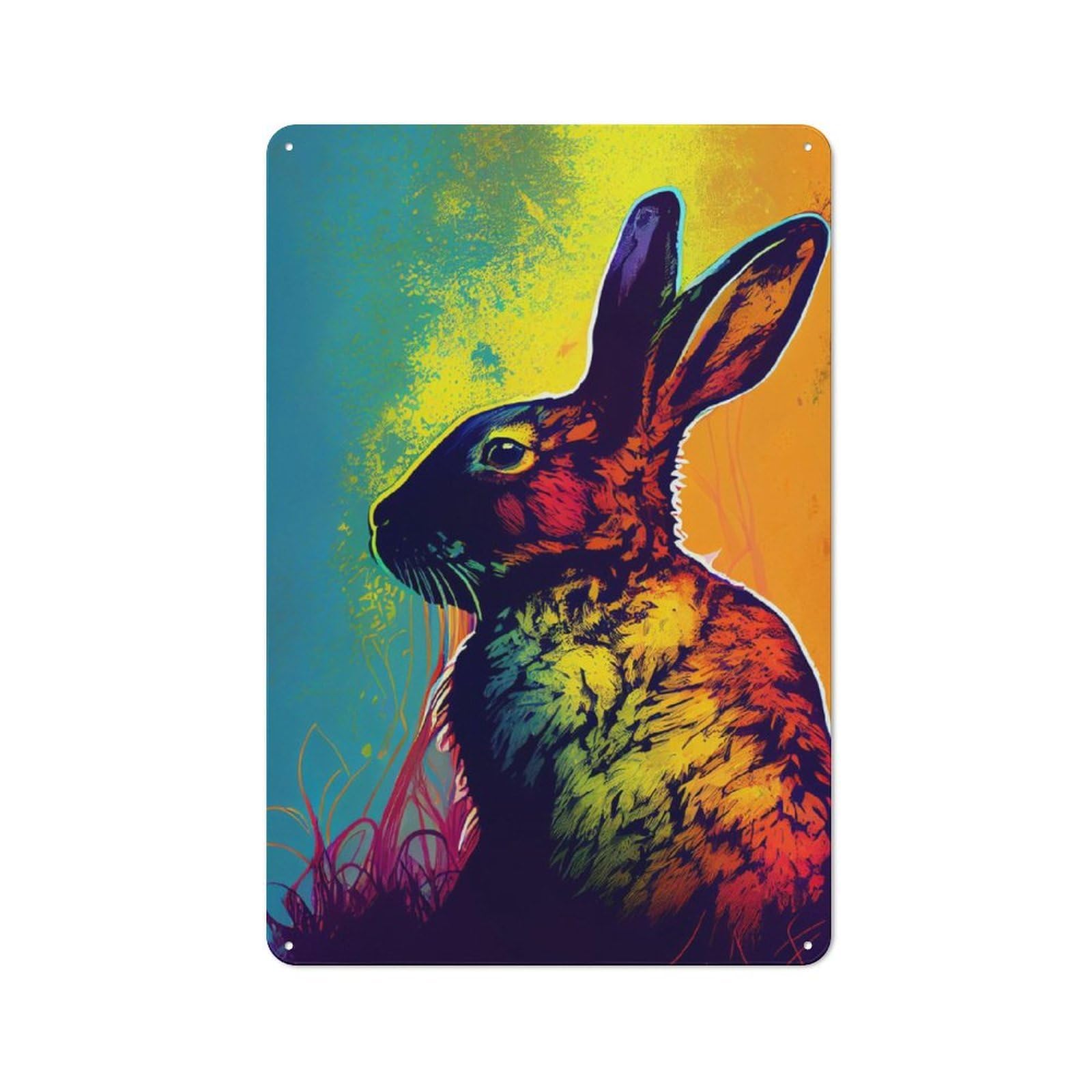 Junmoney Rabbit Popart Animal Metal Plaque With Design 30X20cm, Retro Kitchen Wall Decor For Bakery, Diner, Cafe Or Family Room
