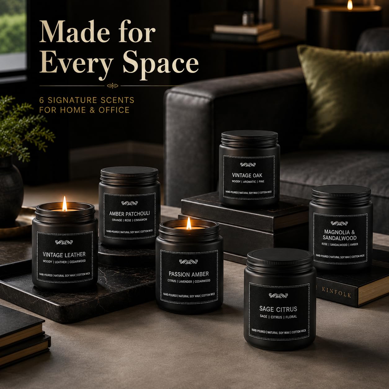 Confezione da 6 candele profumate per aromaterapia per la casa, set regalo per uomini, set di candele da uomo, 1071,6 g, candele a lunga durata 300 ore, regalo di compleanno, San Valentino, Natale,
