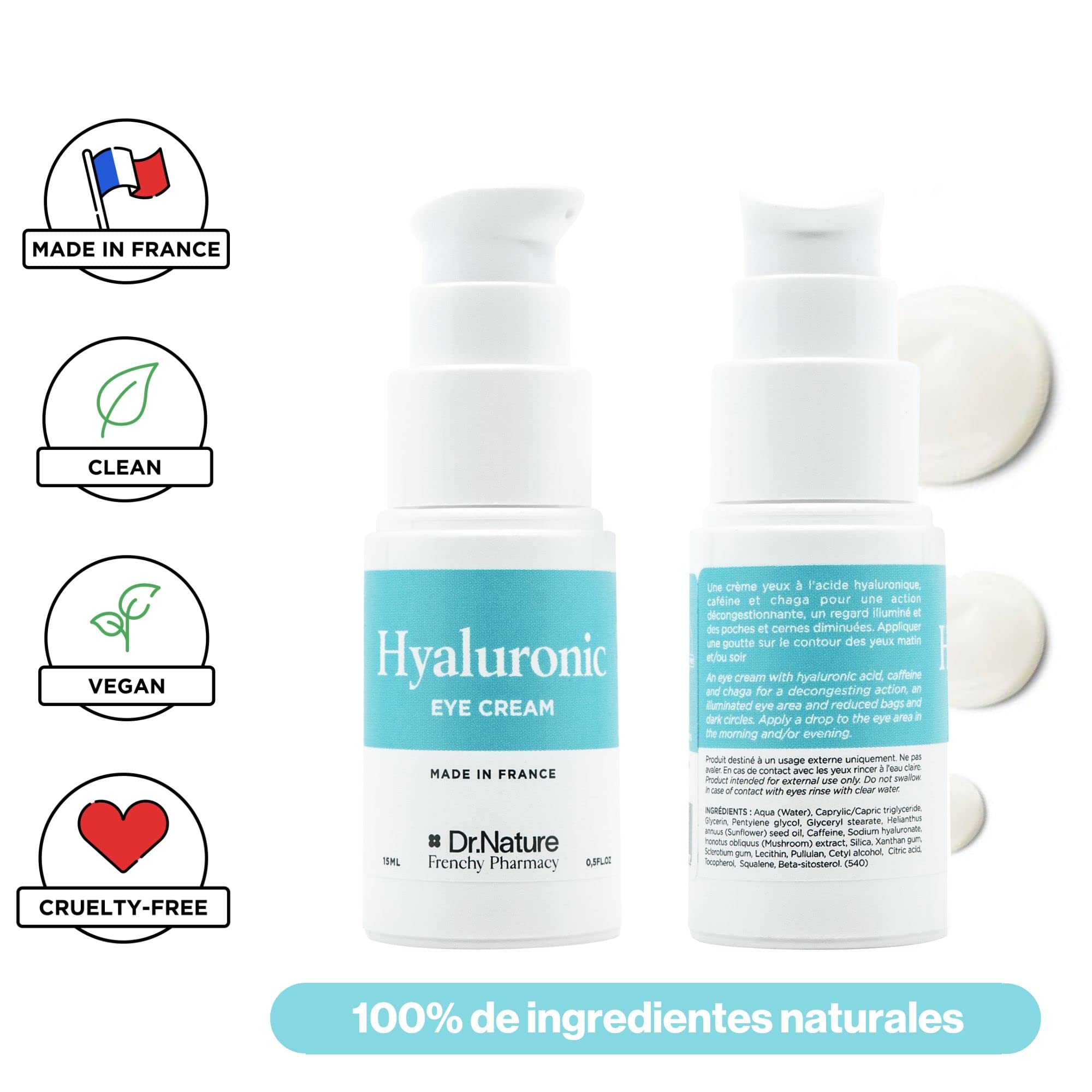 Parches Ojos Antiojeras Ácido Hialuronico - Crema Contorno de Ojos Antiarrugas + 2 Parches para Bolsas y Ojeras Reutilizables - Crema Ácido Hialuronico con Cafeina y Eye Patches