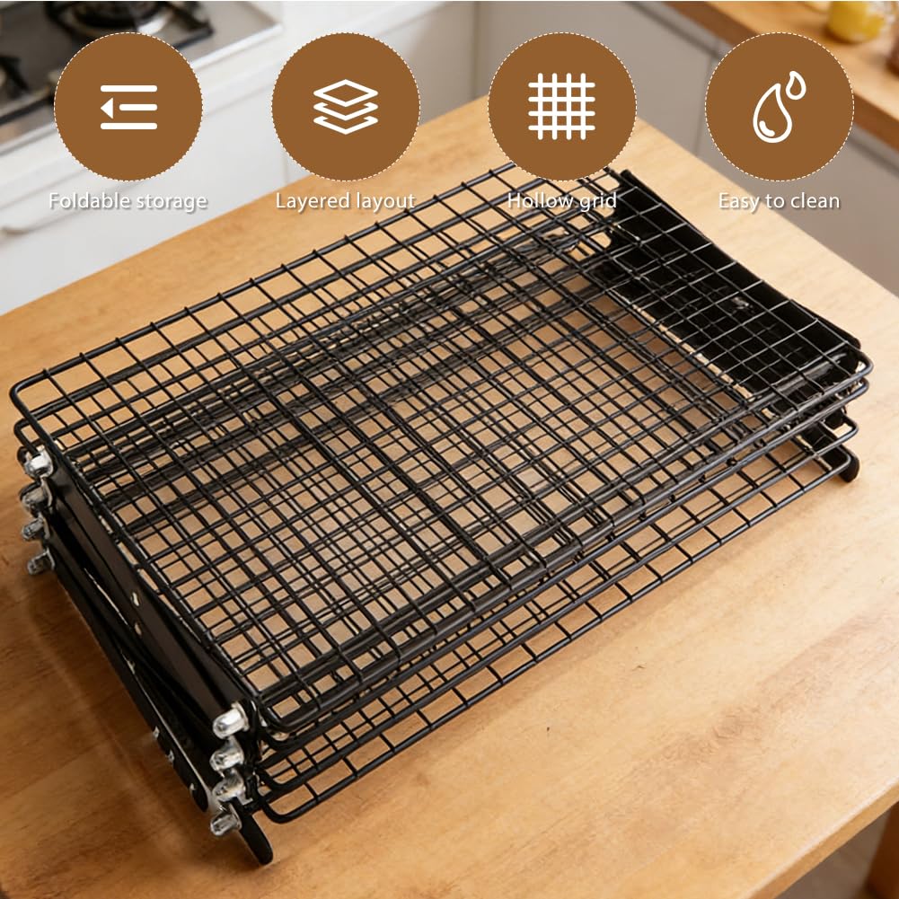 Grille de refroidissement empilable pliable 4 étages pour cuisine biscuits gâteaux muffins pain