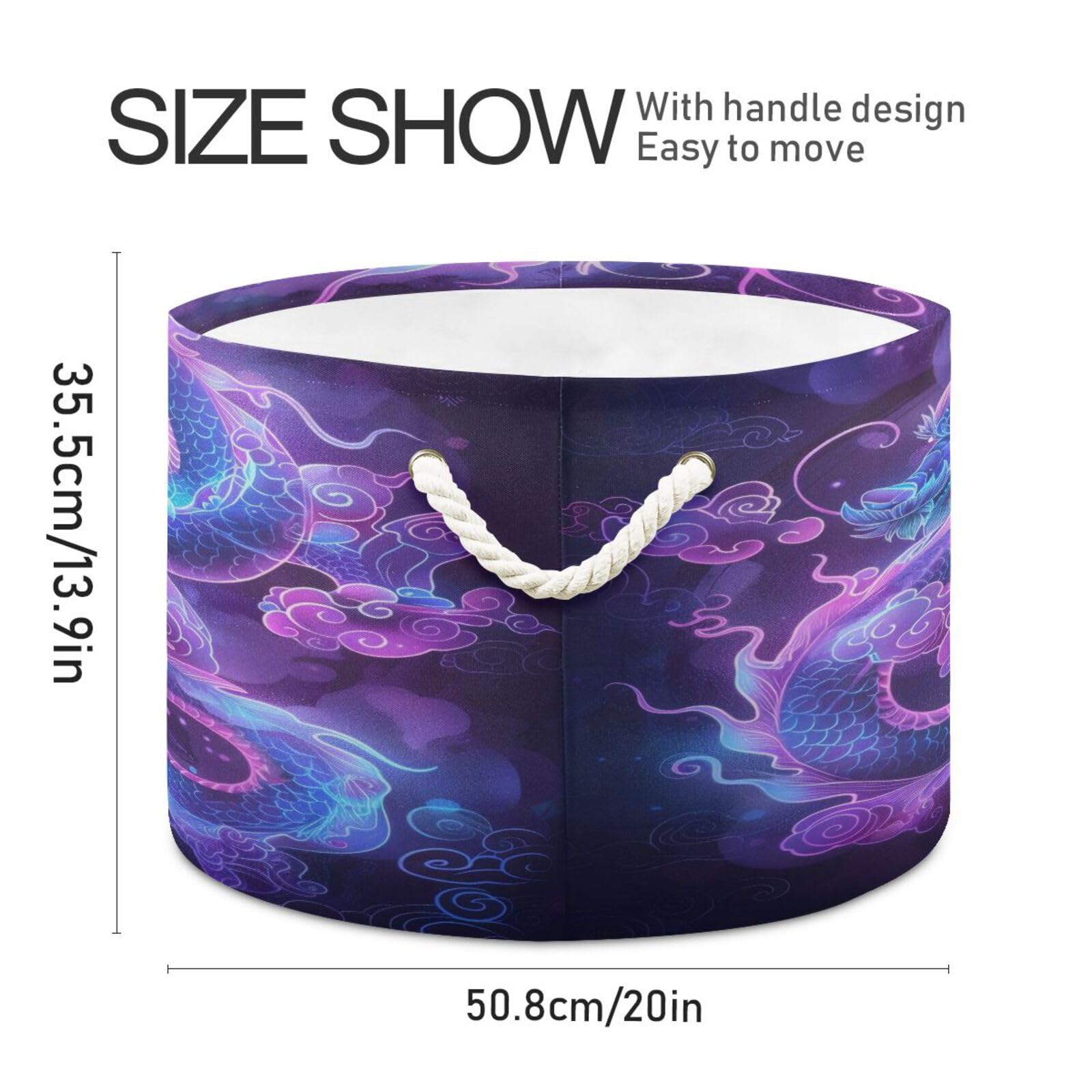 Jihqo Serious Dragon with Cloud Storage Basket Cotton Rope Baskets for Closet Fabric Laundry Baskets with Handle for Toy Home Office Room Organizer